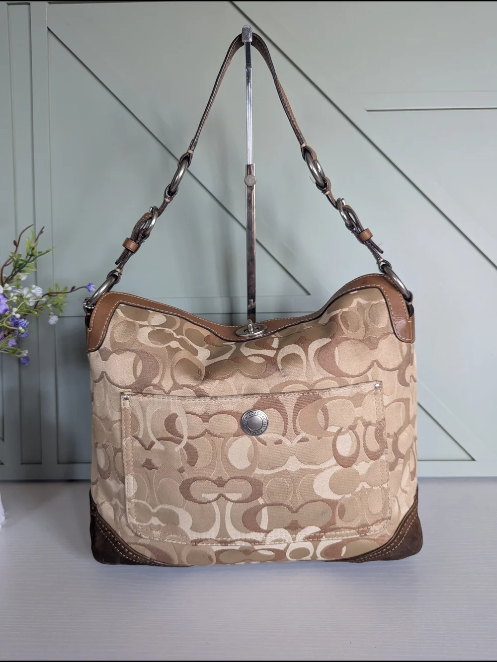 Coach Signature Jacquard Hobo Bag in Khaki/Tan
